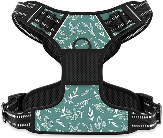Rnivvi No Pull Dog Harness, Cute Reflective X-Large Sized Puppy Harness, Adjustable Soft Padded Vest for Large Dogs, Heavy Duty Pet Vest with Easy Control Handle for Walking Training, Green Leaves