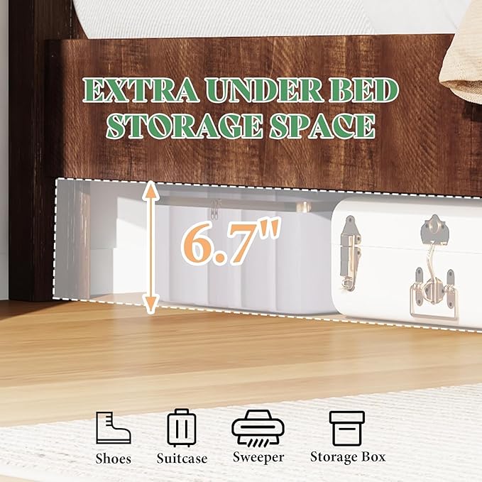 AMERLIFE Queen Size 51.2" Wood Bed Frame, Rustic Platform Bed with Spliced Headboard, No Box Spring Needed/Wood Slats Support/Noiseless/Reclaimed Barnwood