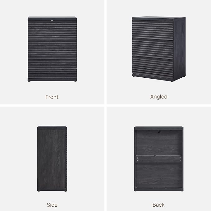 SICOTAS Buffet Cabinet with Storage, Modern Accent Sideboard Credenza with 3 Larger Drawers, Fluted Media Console Mid Century Coffee Bar Table for Living Room Kitchen, Dark Grey Alder (4 PCS)