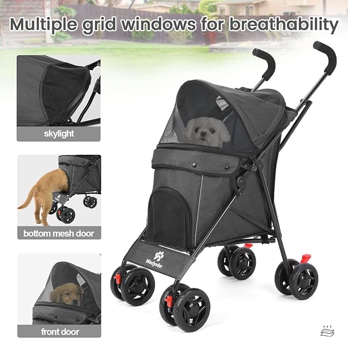 Pet Stroller for Small Dogs Medium Dogs 33lbs, Dog Pram Ultra Light - only 3.5 kg, Dog Stroller Pet Pram with 4 Wheel Foldable/Storage Basket/Cup Holder-P07