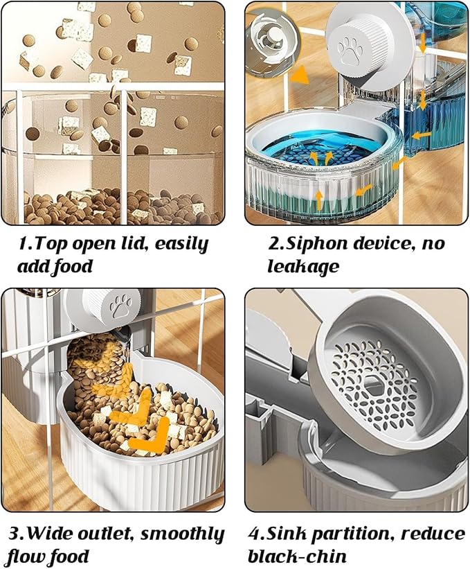 GPY Automatic Hanging Gravity Pet Feeder and Water Dispenser Set ，Automatic Rabbit Feeder and Dog Water Dispenser for Dogs Cats Pets Animals Large Capacity (Blue Water Feeder&Food Feeder) (Grey)