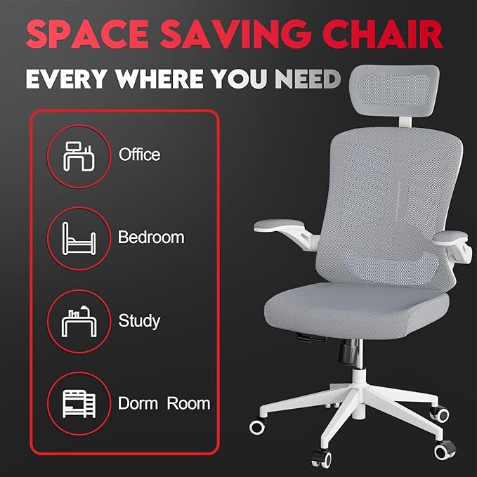 Ergonomic Office Chair - 400LB Comfy Desk Chairs with Adjustable Headrest and Lumbar Back Support, Mesh Computer Chairs with Wheels and Arms for Home Office, Study, Bedroom and Dorm (04grey)