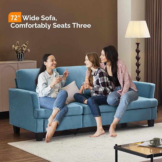 VINGLI Blue 83" Sofa Couches for Living Room, Modern Comfy 3 Seater Couch Faux Suede 25.6" Deep Seat Upholstery Cozy Sofas for Small Space, Bedroom, Apartment, Home Office