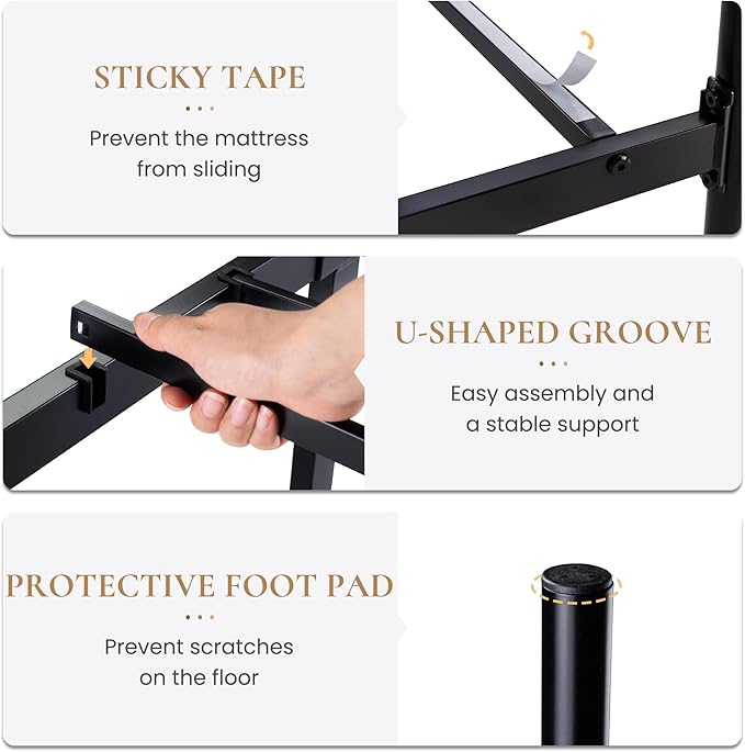 SHA CERLIN 14 Inches Twin Size Metal Platform Bed Frame/Vintage Iron-Art Headboard and Footboard/Mattress Foundation for Storage/No Box Spring Needed/Noise-Free/Easy Assembly/Black