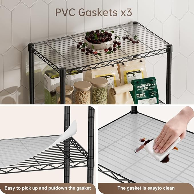 5 Tier Shelves Storage Shelf Wire Closet Bathroom Organizers Metal Pantry Kitchen Garage Shelving Unit Laundry Room Organization Home Rack Net Basket Black with Wheels 14”D X 24”W X 61”H