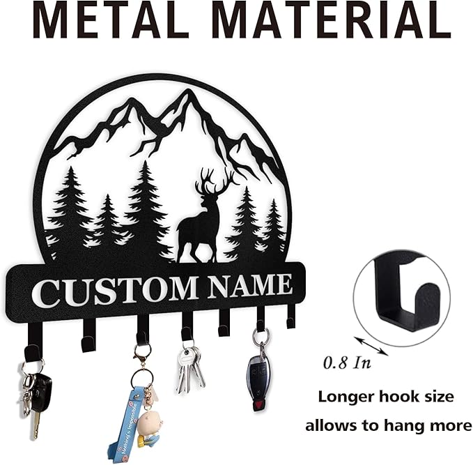 Personalized Key Holder for Wall - Custom Forest Deer Key Rack Hanger with Hooks, Key Holder Wall Mount, Woodland Theme Wall Art Decor Gift, Key Rack Storage for Kitchen, Living Room