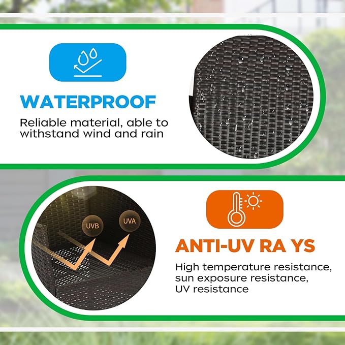 FDW | 3-Piece Patio Furniture Set | Brown & Red | Outdoor Wicker Furniture with Coffee Table | Modern Rattan Chairs Conversation Set | Outdoor Seating | Weather-Resistant | for Porch, Garden, Lawn