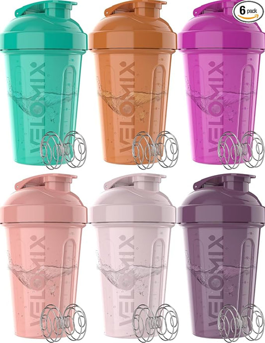 VELOMIX -6 PACK- 20 OZ Protein Shaker Bottles for Protein Mixes, Shaker Cups for Protein Shakes, Small Shaker Bottle Pack, Shaker Cup, Shakers for protein Shakes (Rose Garden - 6 Pack)