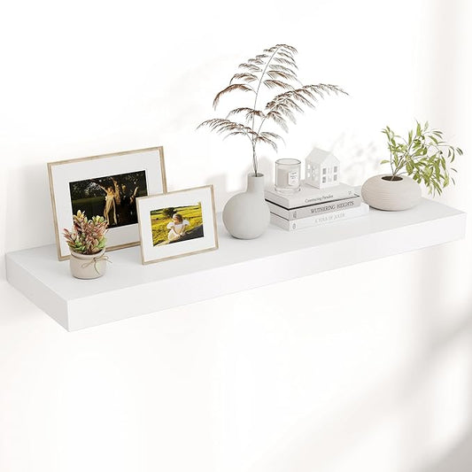 Floating Shelves for Wall, 40" W x 12" D x 2" H, 1 Pack of Long Wall Mounted Engineered Wood Shelves with Invisible Brackets for Living Room, Bedroom, Bathroom, Kitchen Decor, White