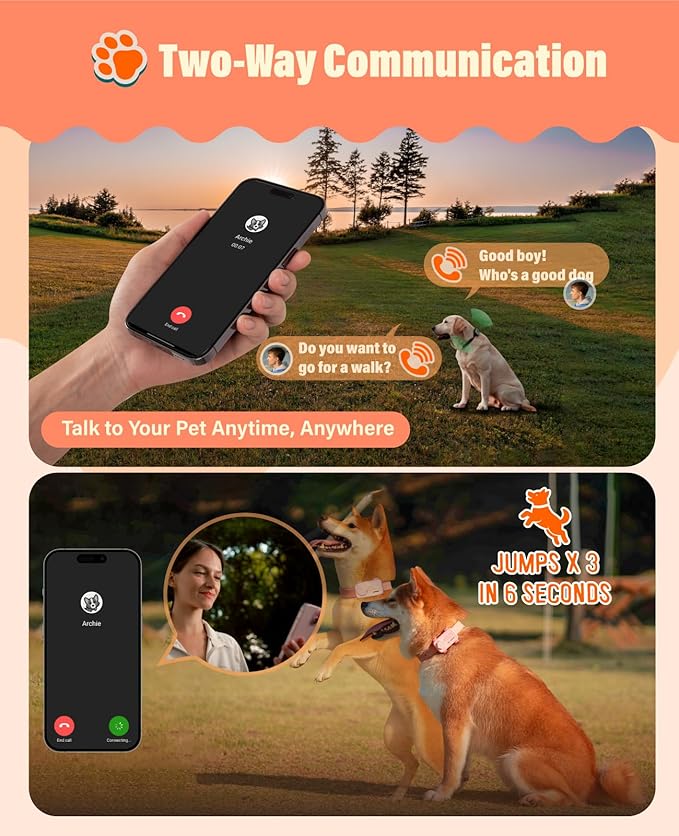 Pet Tracker Support Two-Way Call and AI Health Alerts, Play Music and Pet Community, Real Time Tracking and Virtual Fence, GlocalMe GPS Tracker for Dog and Cat, Global Unlimited Range