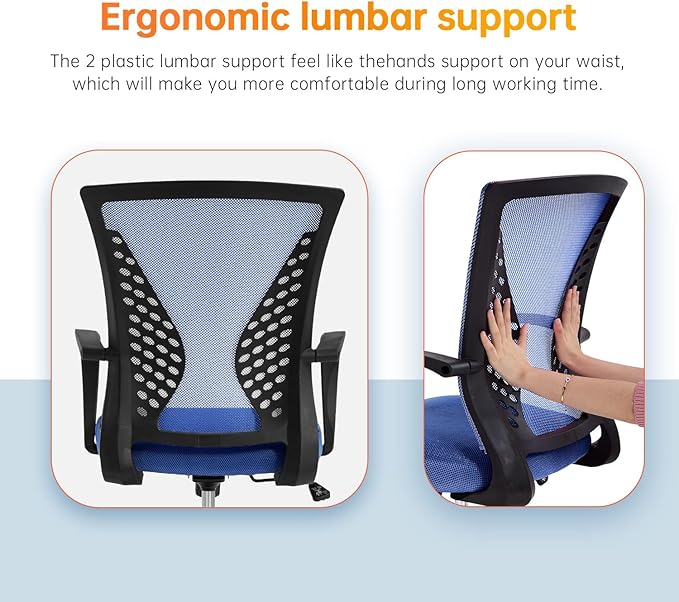 Office Chair Ergonomic Desk Chair Mesh Computer Chair with Lumbar Support Armrest Rolling Swivel Adjustable Task Chair for Adults(Blue)