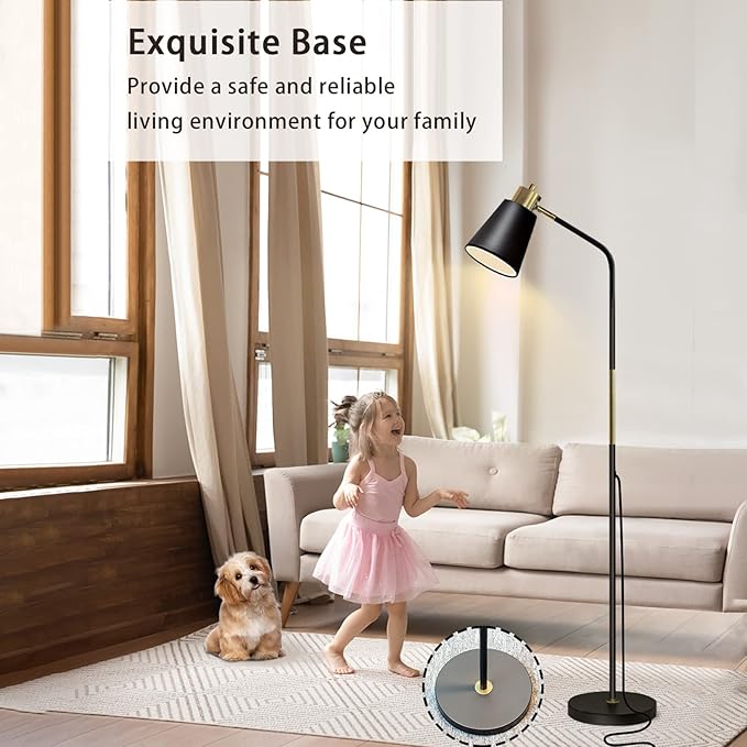 Floor Lamp, Industrial Floor Lamps for Living Rooms Rustic Farmhouse Reading Standing Floor Lamp Adjustable Metal Heads Indoor Task Lighting for Living Room Bedroom Office Home Décor (Black)