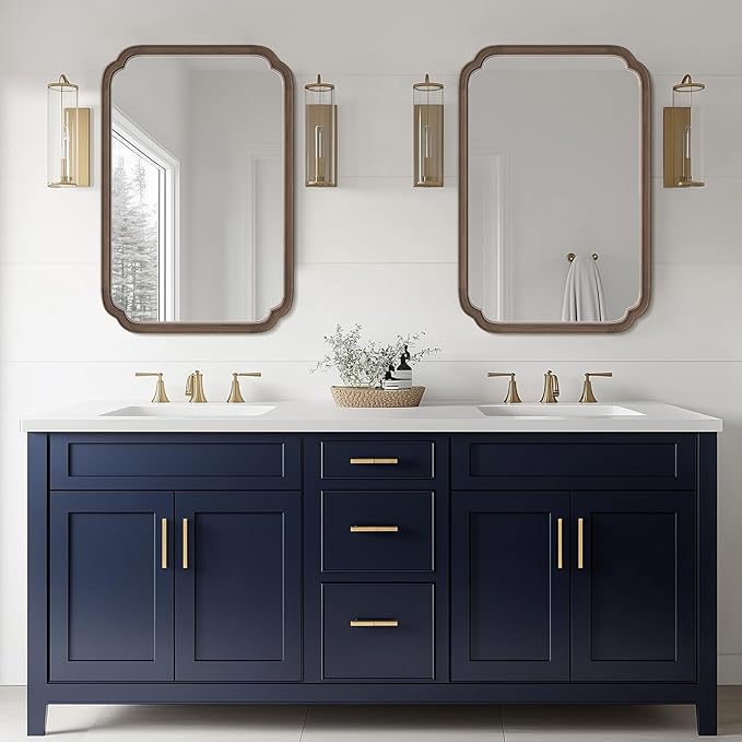 WallBeyond Wood Bathroom Mirror for Wall Mounted with Rounded Corner Wood Frame for Entryway, Living Room or Bedroom Home Decor Vertical or Horizontal Hanging [24" x 36" Walnut Color]