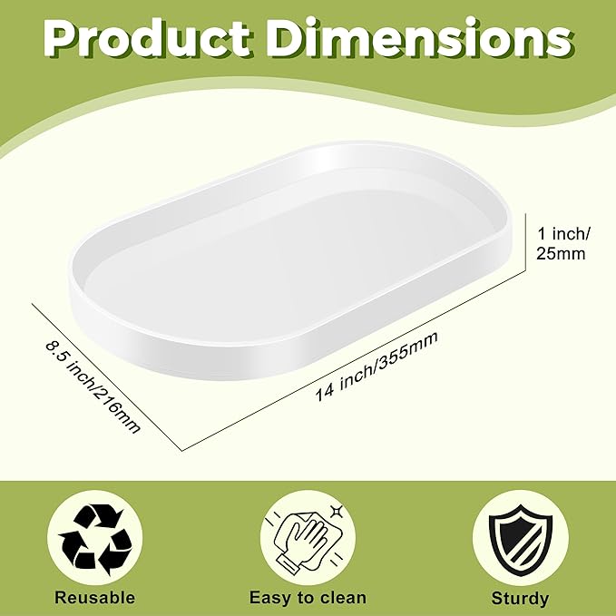 Acrylic Vanity Serving Tray–14"x8.5" Decorative Capsule Shape Tray for Bathroom, Dresser, Coffee Table – Sleek Minimalist Lucite Tray for Perfume, Jewelry, Makeup Organizer (1pack, Glossy White)