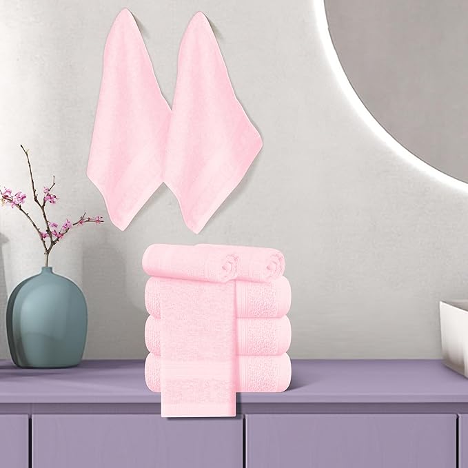 BOUTIQUO Ultra Soft Cotton Washcloths, Contains 12 Piece Face Cloths 12x12 inch, Ideal for Everyday use Face Towels, Compact & Lightweight Multi Purpose Washcloths - Pink