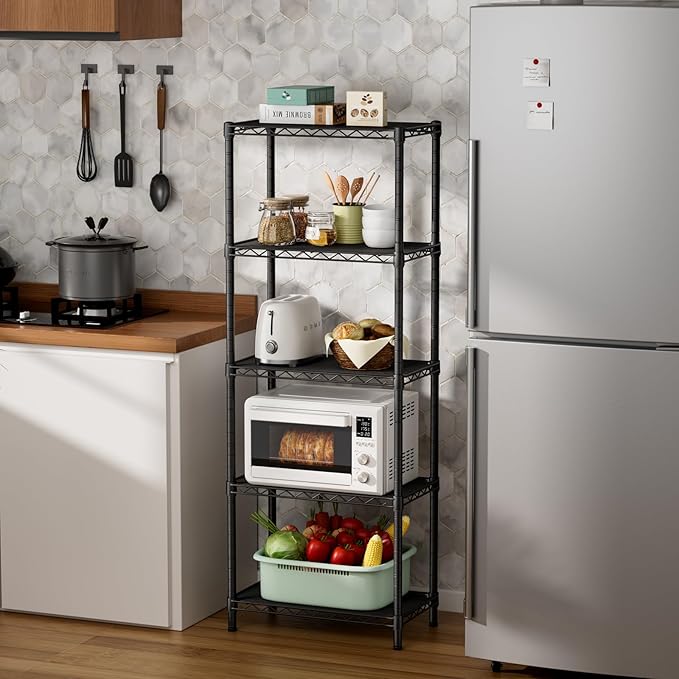 SINGAYE 5 Small Wire Shelves Kitchen Pantry Close Home Organizers and Storage Bathroom Shelf Laundry Room Organization Adjustable Book Metal Garage Shelving Unit