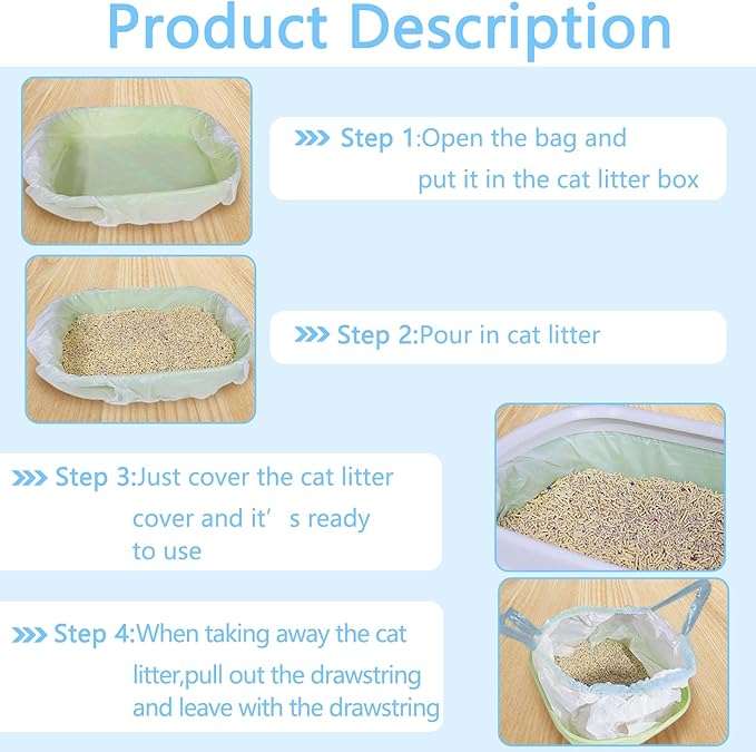 120 Count Cat Litter Box Liners - Large Drawstring Cat Litter Bags, Extra Thick Heavy Duty Durable Litters Tray Pet Cats Pan Liners, Waste Replacement Bags for Self-Cleaning Cats Litter Boxes16" x 25"