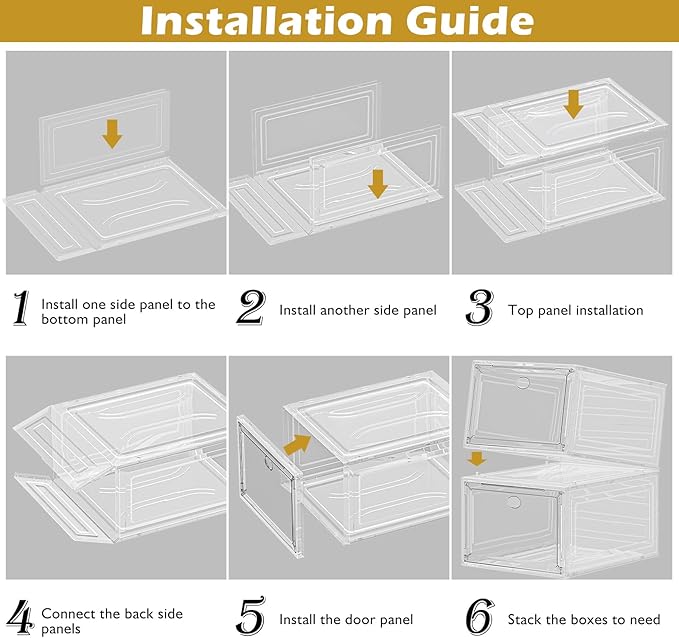 Thicken & Sturdy Clear Shoe Storage Organizer with Magnetic Door, Stackable Boxes for Closet, Foldable Space-Saving Shoe Rack for Sneaker Boot Container, Plastic Shoe Cabinet Shoe Box 6 Pack, White