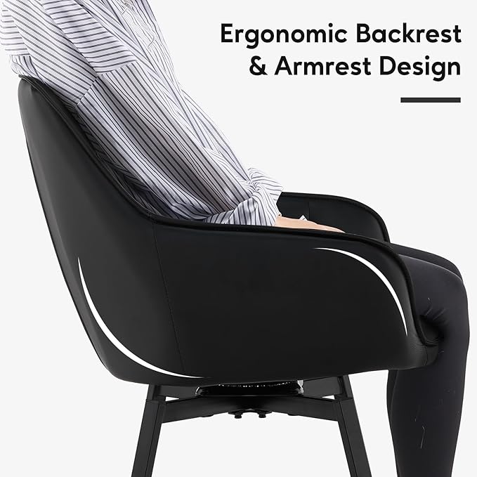 TUKAILAi Swivel Dining Chairs Set of 2, PU Armchairs Upholstered Accent Dining Chairs with Metal Legs, Rotatable Desk Chair for Home Office Kitchen Chair Restaurant (Black)