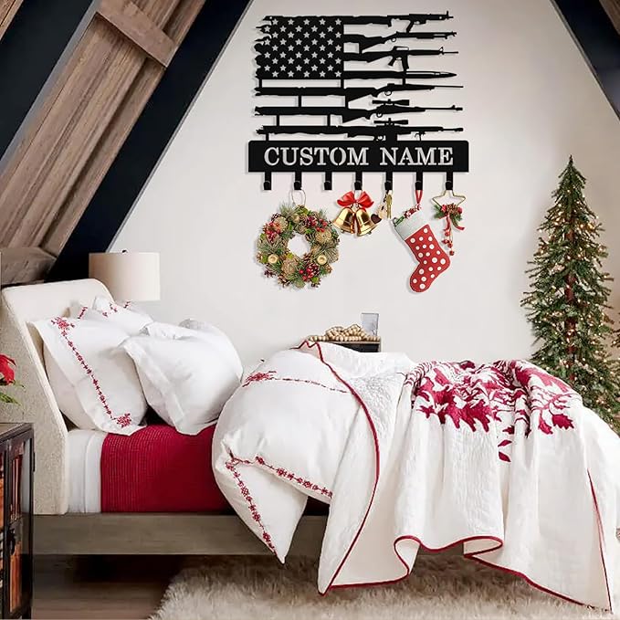 Personalized Flag Forest Key Holder Wall Mount, Custom Metal Key Holder for Wall with Name, Custom Keys Rack Hanger with Hooks for Entryway, Front Door, Hallway, Living Room, Kitchen