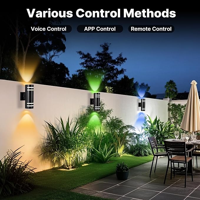 RGB Up and Down Lights Outdoor Wall Lights 6 Packs, Smart Color Changing Outdoor Wall Sconce WiFi Voice & App Control,Aluminum Waterproof Exterior Lights for Porch Compatible with Alexa