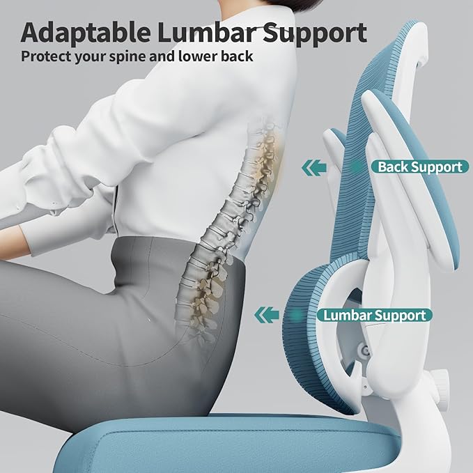 TRALT Office Chair - Ergonomic Desk Chair with Adjustable Lumbar Support, Mesh Computer Chair, Executive Chairs for Home Office Comfortable Lumbar Support,Sky Blue