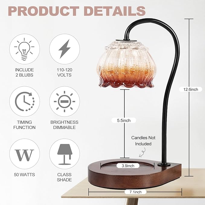 Candle Warmer Lamp with Timer, Electric Dimmable Candle Warmer Melter, Small & Large Jar Fragrance Candle Holders for Home Decoration Gift for Women, Coffee