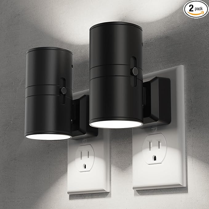 Briignite Night Lights Plug into Wall, Modern LED Night Light Plug in, Dusk to Dawn Sensor, 5000K Daylight, 0-100LM Adjustable Brightness, Dimmable NightLight for Hallway, Bedroom, Stairway, 2 Pack