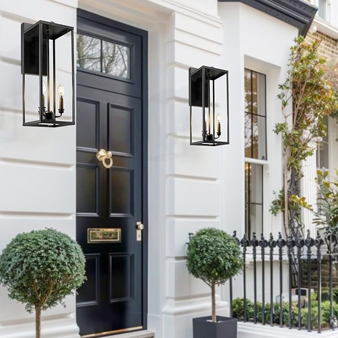 Bestshared Outdoor Wall Lantern, 24 Inch Tall Large Wall Sconce Clear Glass, Anti-Rust Modern Black Outside Lantern Lamp for House Front Porch Doorway Patio (Black, 24"-1 Pack)