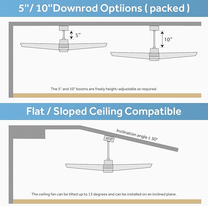 Sofucor Ceiling Fan with Lights, 60 Inch Low Profile Flush Mount Mordern Wood Ceiling Fan with Remote for Indoor Farmhouse Bedroom Living Room Outdoor Patio Porch, Reversible DC Motor, Noiseless