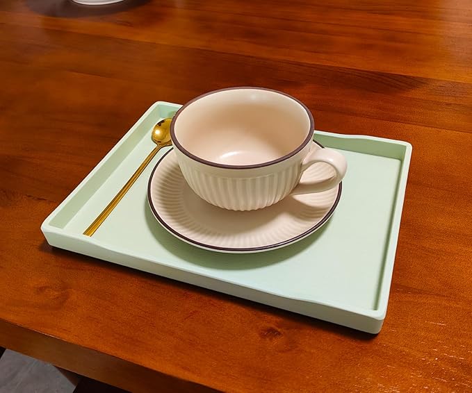 Green Small Serving Tray (9.5 x 7 inch), Countertop Organizer for Bathtub Bathroom Vanity Items, Serving Accessory, Coffee, Drinks, Tea, Party, Spa, Perfume and Display Use.