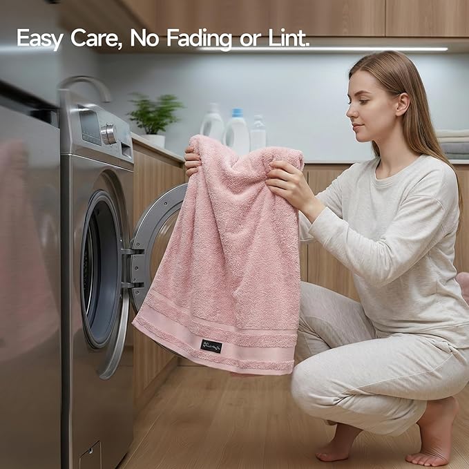 REDKISS 2 Pack Large Bath Towels Set, 100% Cotton, 31x63 in, Heavyweight 760G, Highly Absorbent & Quick Dry, Super Soft Luxury Towels for Bathroom,Hotel Collection - Pink