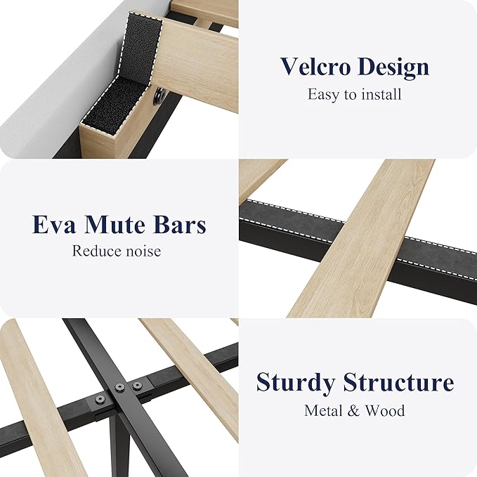 Allewie Full Size LED Bed Frame with Charging Station, Velvet Upholstered Platform Bed with Geometric Wingback Headboard, Modern Frame with No Box Spring Needed, Easy Assembly, White