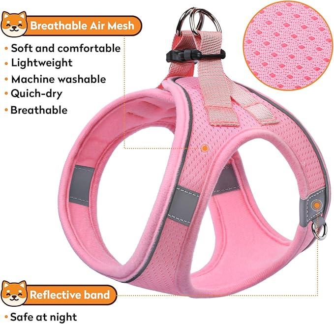 Dog Harness with Leash Set, No-Pull Step-in Reflective Pet Harness with 1 Leash Clips, Adjustable Soft Padded Easy Walk Dog Vest for Small Medium Large Dogs, Cats(Light Pink, Medium)