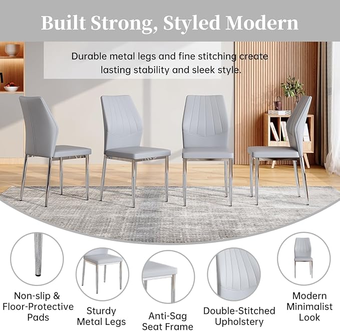 63" Modern Black Dining Table Set for 4 with Chairs, 5 Piece Rectangular Dining Room Table and 4 PU Leather Chairs, Kitchen Dining Set with Matte Wood Finish, Geometric Base, Easy Assembly