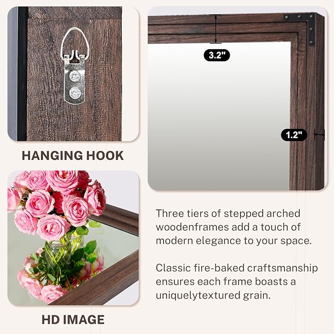 Full Length Mirror 36"x24" Solid Wood Frame Floor Standing Mirror, Hanging or Leaning Wall-Mounted for Living Room, Bedroom, Brown