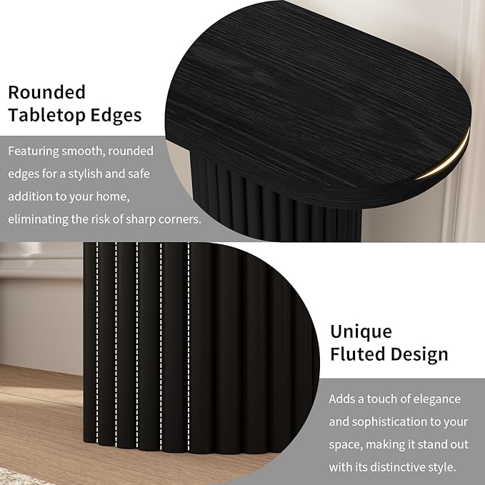Fluted Console Table with Solid Wood Legs, 39.2" Farmhouse Entryway Table with Rounded Corners, Morden Sofa Tables Behind Couch for Foyer, Entrance, Living Room, Hallway, Black