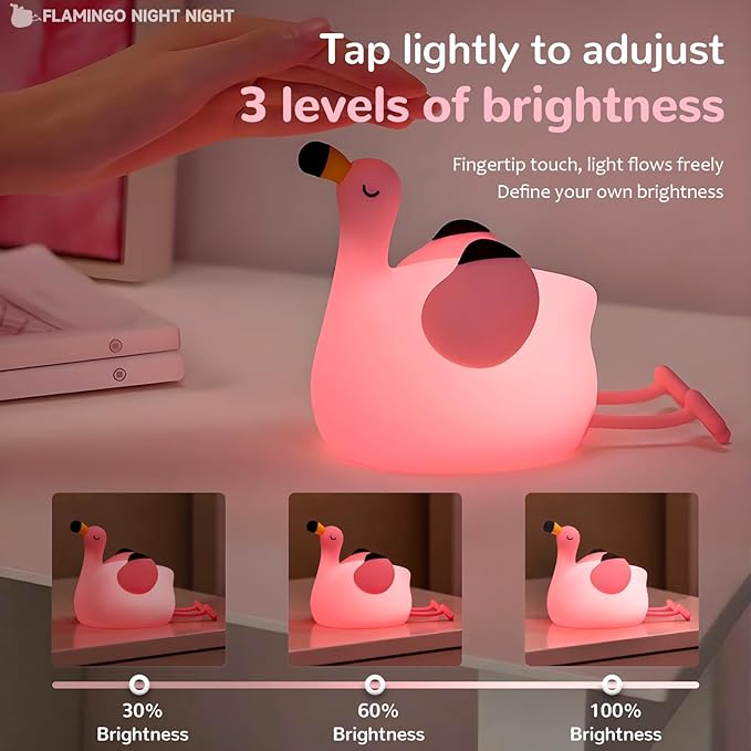 Flamingo Night Light for Kids, Adjustable and Timed Silicone Night Lamp,Suitable for Living Room, Bedroom, Nursery Night Light Decoration