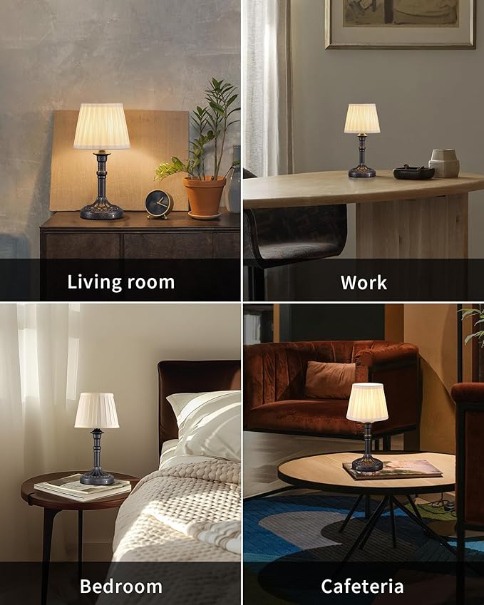 KDG Cordless Portables Table Lamp Set of 2, LED Fabric Shade Small Desk Lamps, 4000mAh Battery Powered Lighting, 2700K Stepless Dimmable Light for Living Room, Dining Room, Bedroom (Mottled Silver)