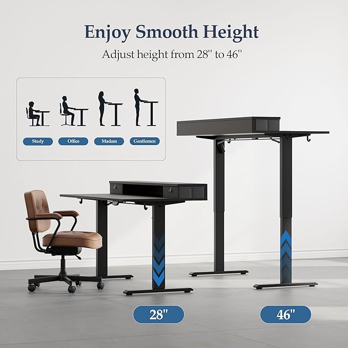 Klicelor 55 Inch Electric Standing Desk with Drawers, Adjustable Height Small Sit Stand Desk for Home Office, Compact Computer Workstation with Storage– Black