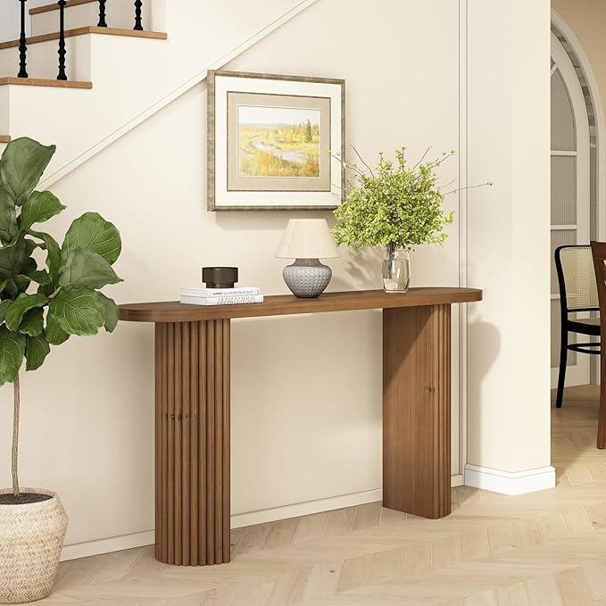 Fluted Solid Wood Console Table-55 Long Farmhouse Entryway Table with Rounded Corners, Morden Sofa Tables Behind Couch for Foyer, Entrance, Living Room, Hallway