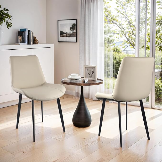 Dining Chairs, Modern PU Leather Dining Room Chair with Sturdy Metal Legs, Upholstered Seat Dinner Chairs Accent Side Chairs for Indoor Kitchen Living Room (Light Grey, Set of 2)