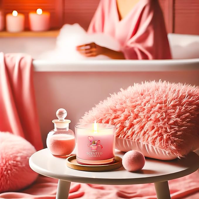 Pink Candles, Scented Candle Gift Set for Stress Relief, 6 Votive Candles for Women and Men, Birthday Candle Gifts for Women, Candles Gifts for Women (Pink, 14 oz)