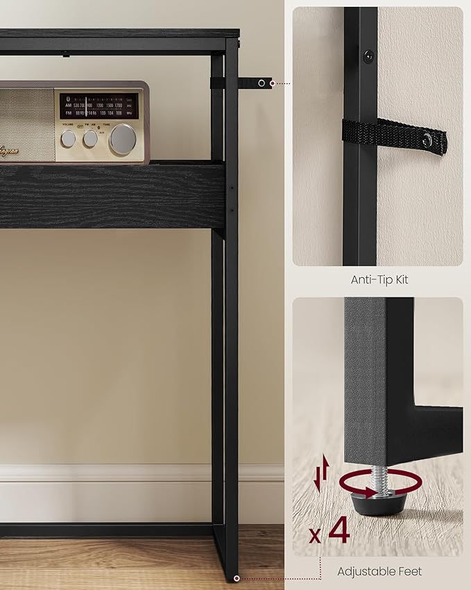 VASAGLE 2-Tier Entryway Table, Narrow Console Table, Semi-Open Compartments, 9.4 x 39.4 x 31.5 Inches, for Hallway, Living Room, Ebony Black and Ink Black ULNT091B01