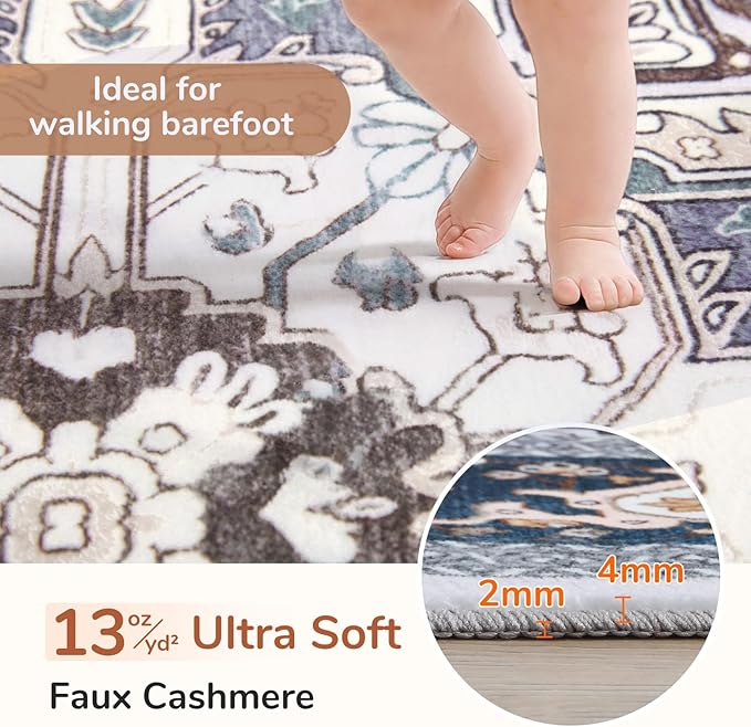 OPPODREAM Thin Area Rugs 3x5, Washable Rugs with Non Slip Backing, Low-Pile Throw 3x5 Carpet, Faux Cashmere 3 x 5 Carpet, Navy Blue & Gold