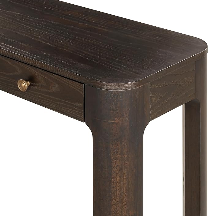 52“ Rustic Console Table with Curved Corners for Safety, Entryway Table with 3 Concealed Drawers, Sturdy Sofa Table with Thick Legs for Hallway & Living Room(Espresso)