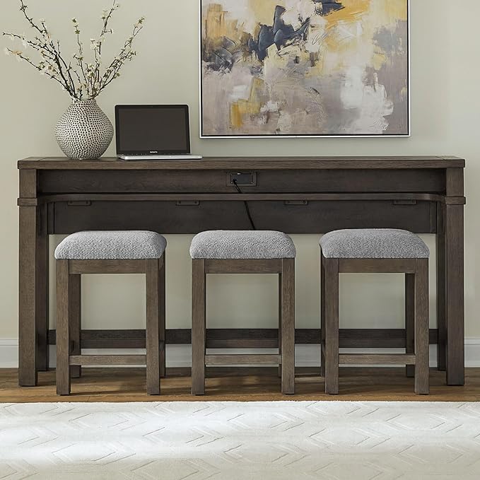 Liberty Furniture Cascade Falls Living Room 4 Piece Set - Console Bar Table, 3 Stools - Satin Espresso