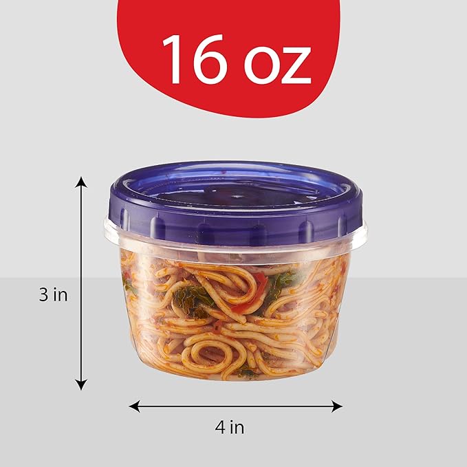 PLASTICPRO 6 Pack Twist Cap Food Storage Containers with Blue Screw on Lid- 16 oz Reusable Meal Prep Containers - Freezer and Microwave Safe Blue Plastic Food Storage