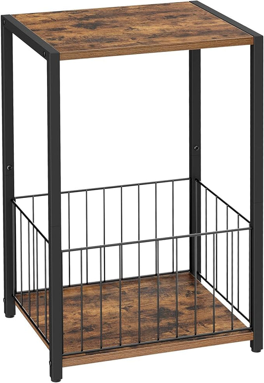 Side Table with Magazine Holder, Record Player Stand with LP Shelf, End Table for Living Room, Bedroom, or Bedside, Easy Assembly, 11" D x 16.9" W x 23.6" H, Rustic Brown