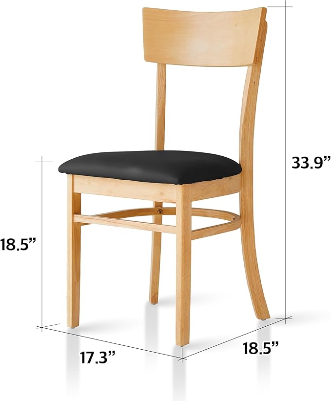 Livinia Mint Dining Chair Set of 2, Solid Malaysian Oak PU Leather Upholstered Cushion Seat, Straight Back Side Chairs (Natural)